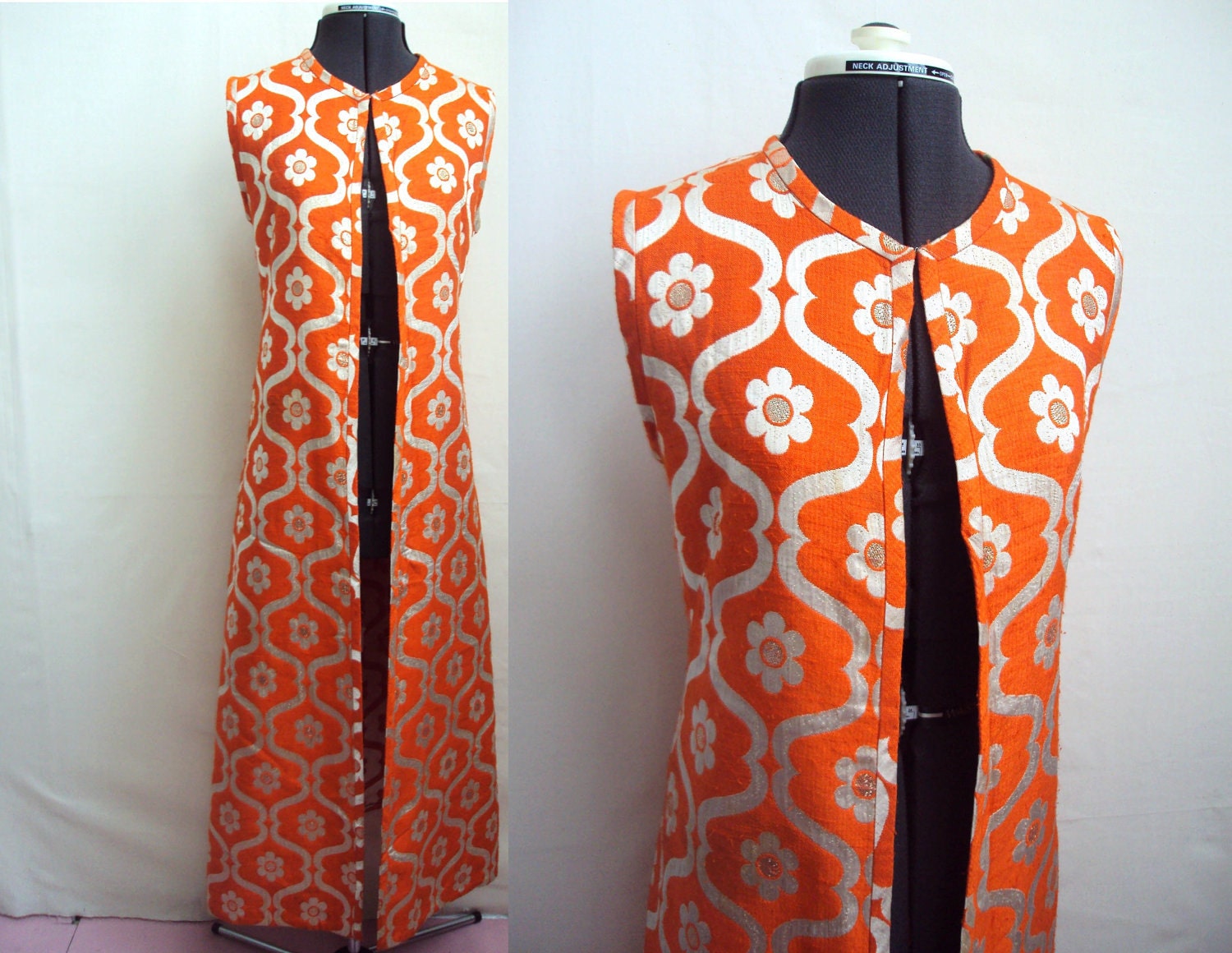 1960s Orange & silver full length evening jacket by Susan Small - M L