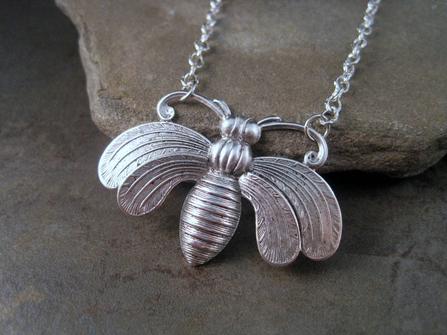 Oxidized Silver Buzzing Bee Steampunk Necklace