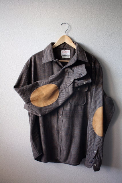 Vintage Men's Houndstooth WOOL Elbow Patch Shirt - aniandrose