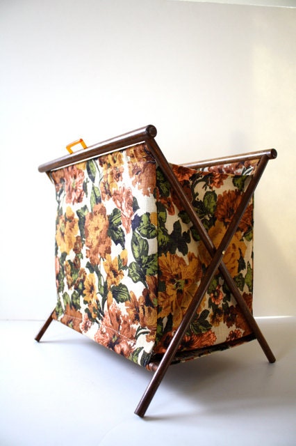 Vintage FLORAL Fabric Magazine Rack Yarn Storage by aniandrose