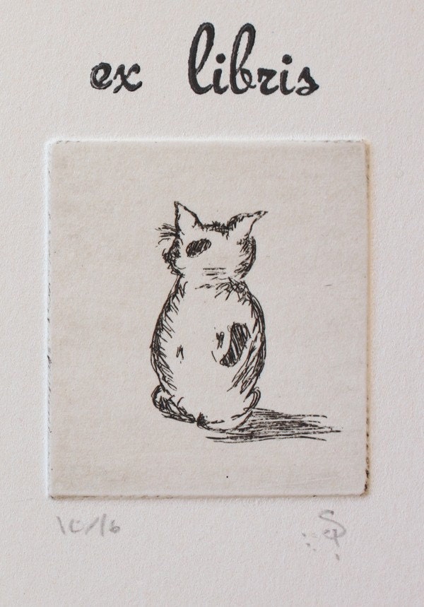 Hand Pressed Cat bookmark, signed and numbered, script font