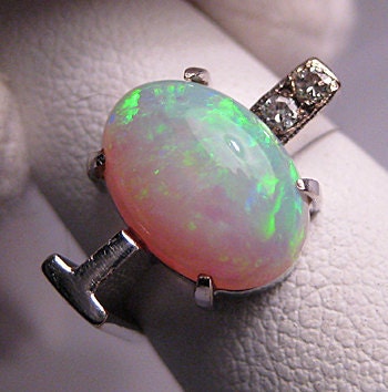 Vintage Australian Opal Diamond Ring Retro Deco W. Gold