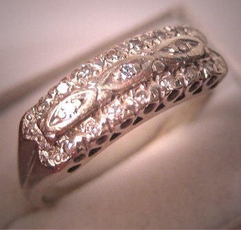 Antique Diamond Wedding Ring Band Vintage Art Deco Estate