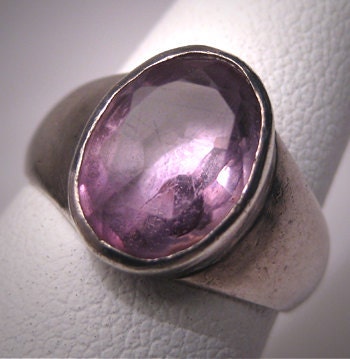 Vintage Amethyst Ring Sterling Silver Faceted Gemstone