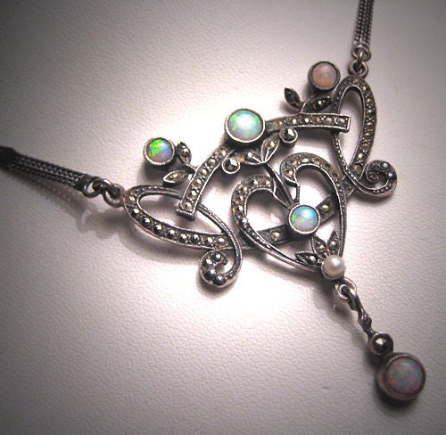 Antique Opal Necklace Vintage Art Nouveau Victorian