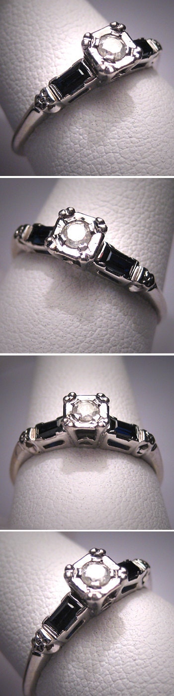 Antique Diamond Sapphire Wedding Ring Vintage Art Deco