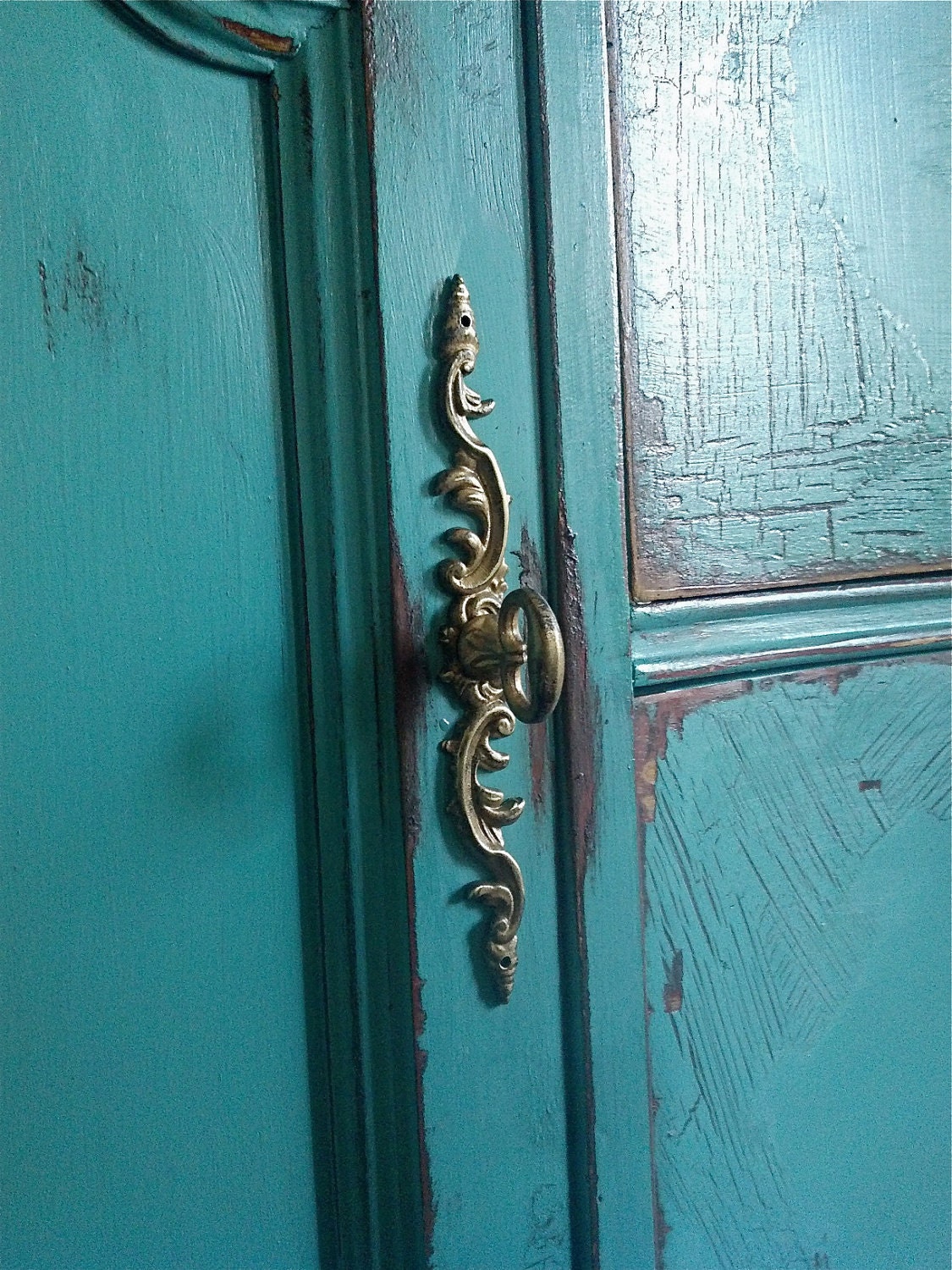 French Provincial Buffet in an Antiqued Teal Green Finish