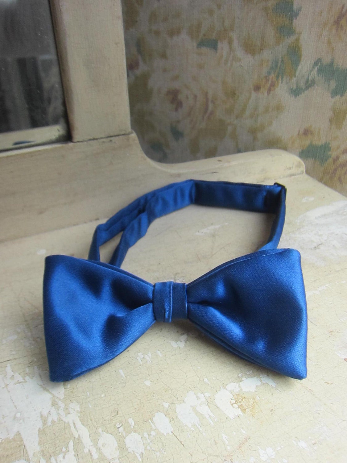 1960s Bowtie - Royal Blue Satin - Adjustable