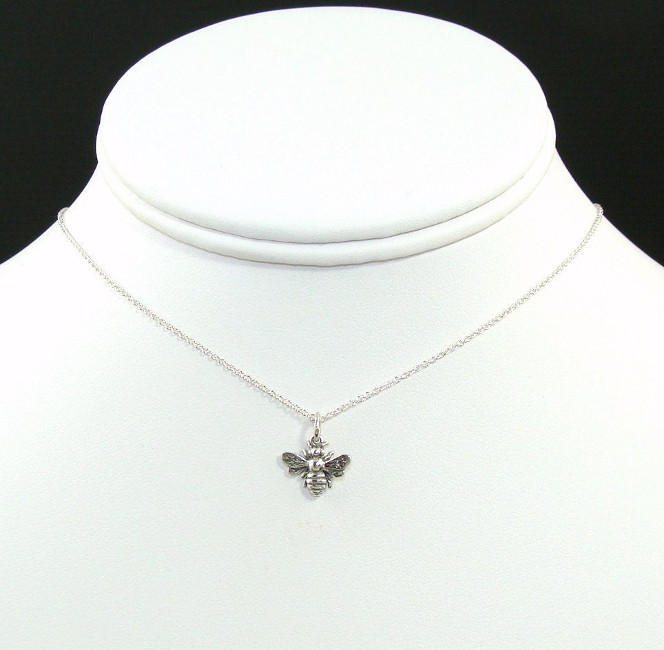 Tiny Sterling Silver Bee Necklace -  Sterling Silver Chain -  Honey Bee Pendant, Bumble Bee, Garden,  Great Gift for Her, Mom, Sister, BFF