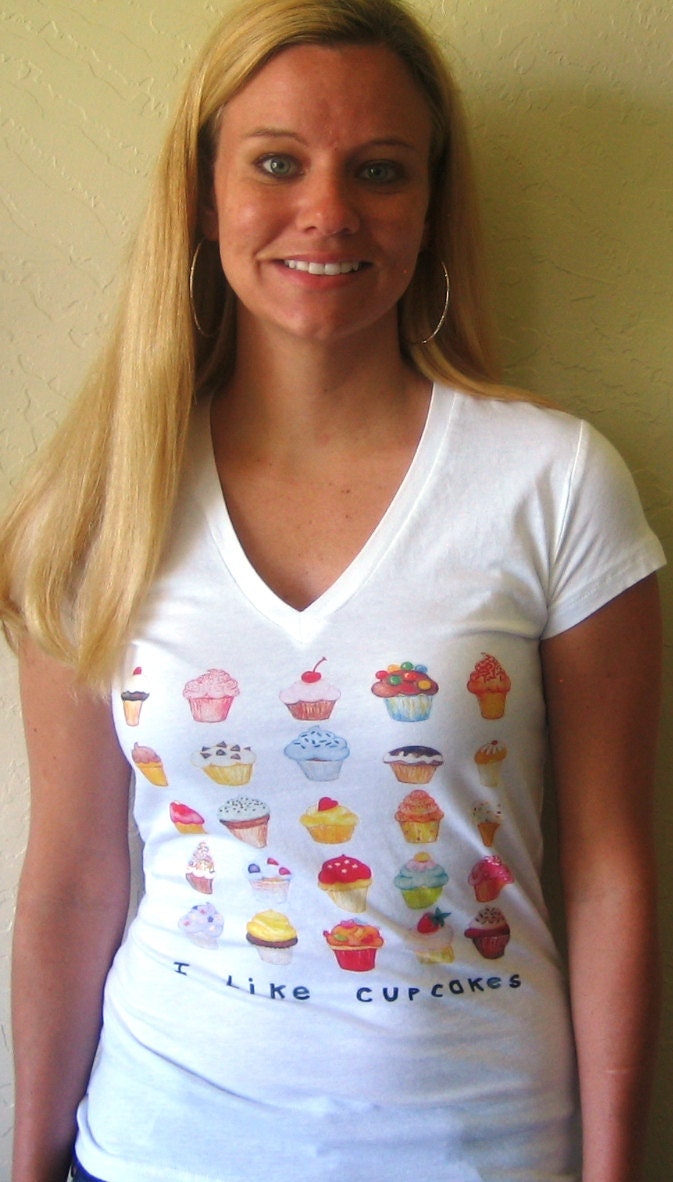 I Like Cupcakes Womens V Neck T Shirt