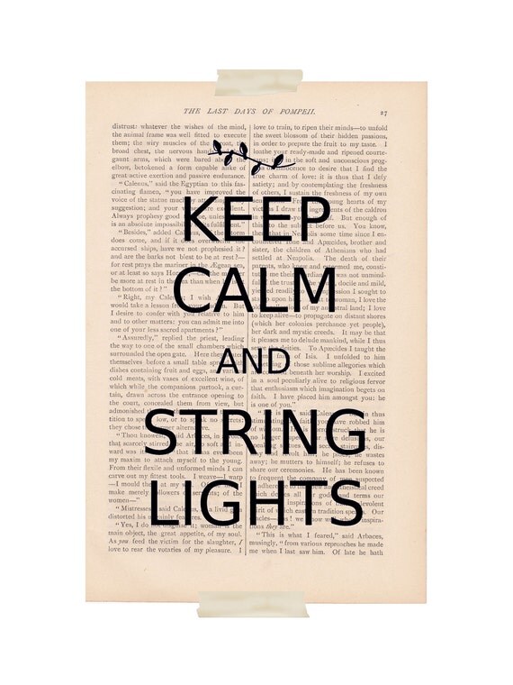 Items similar to Keep Calm and String Lights - dictionary art book page print christmas decor ...
