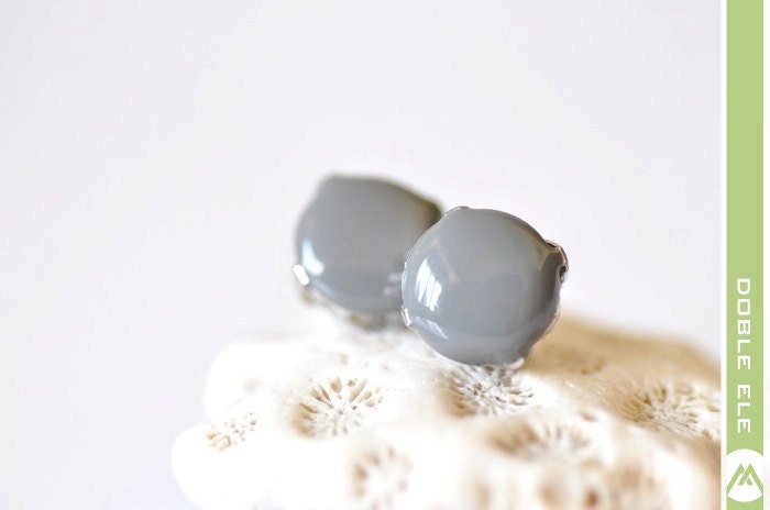 Glossy Dot Ear Posts - 10mm - Dark Gray