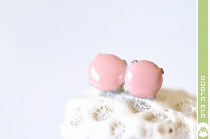 Glossy Dot Ear Posts - 10mm - Light Salmon