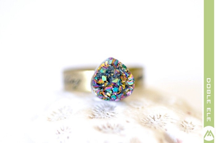 OOAK Rainbow Titanium Druzy Ring -02-