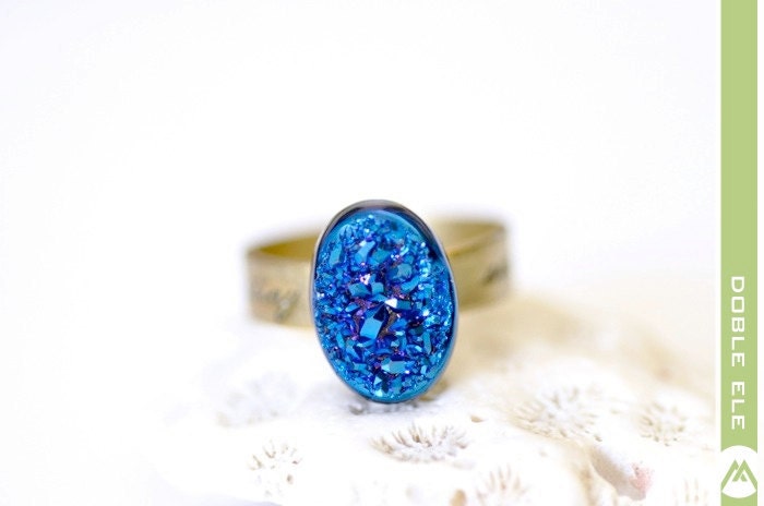 OOAK Oval Purple Blue Titanium Druzy Ring -02-