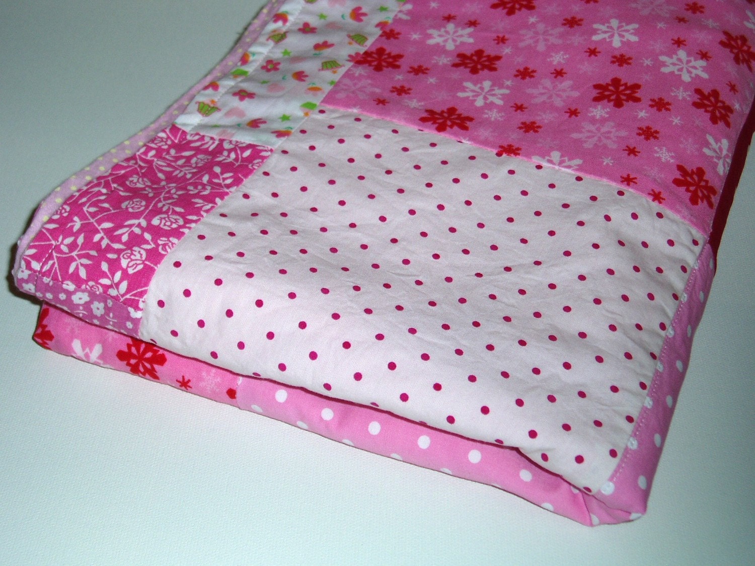 Baby girls handmade quilt snowy night baby girl quilt blanket pink and red