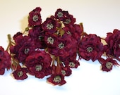 Artificial Flowers - TWO SETS Pom Pom Roses in Deep Red  - Very SMALL Flowers - Silk Flowers