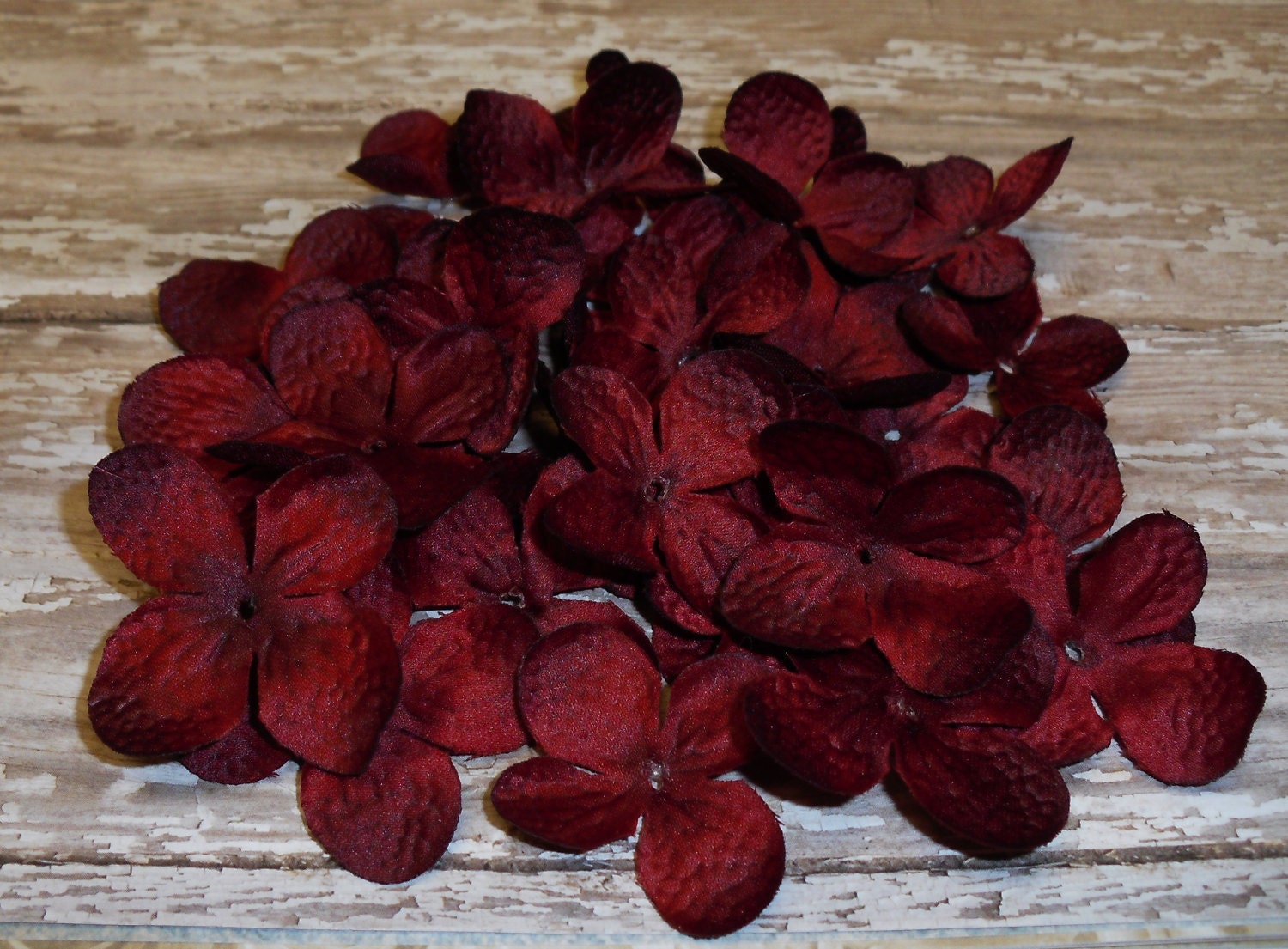One Lot of 100 Hydrangea Blossoms in Burgundy
