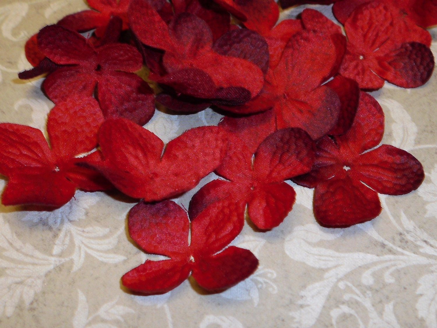DISCONTINUED ITEM - 100 Hydrangea Blossoms in Deep Red - Artificial Flowers