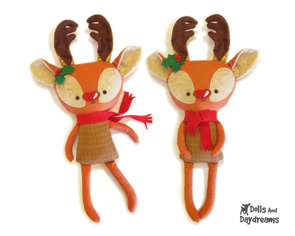 Rudolph Reindeer Softie Sewing Pattern PDF Christmas Holiday Red Nose Deer Stag Stuffed Toy