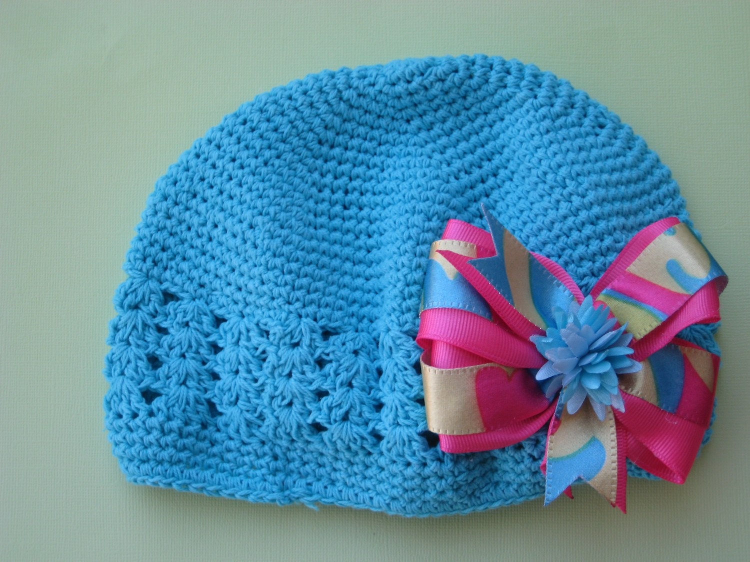 Girls Sky Blue Crotchet Hat