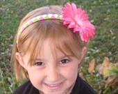 Pink and Green  Headband with Removable Flower