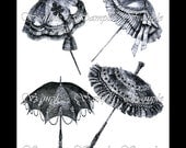 Victorian Parasols Umbrellas Printable Digital Collage Sheet Image Transfer Iron On Altered Art ACEO ATC Cards Ephemera Tags 078