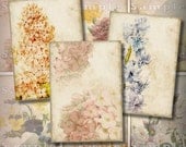 Faded Summer Garden ATC Digital Collage ACEO Backgrounds 2.5 x 3.5 Vintage Digital Collage Floral Roses Hydrangea Sunflower Tags 232