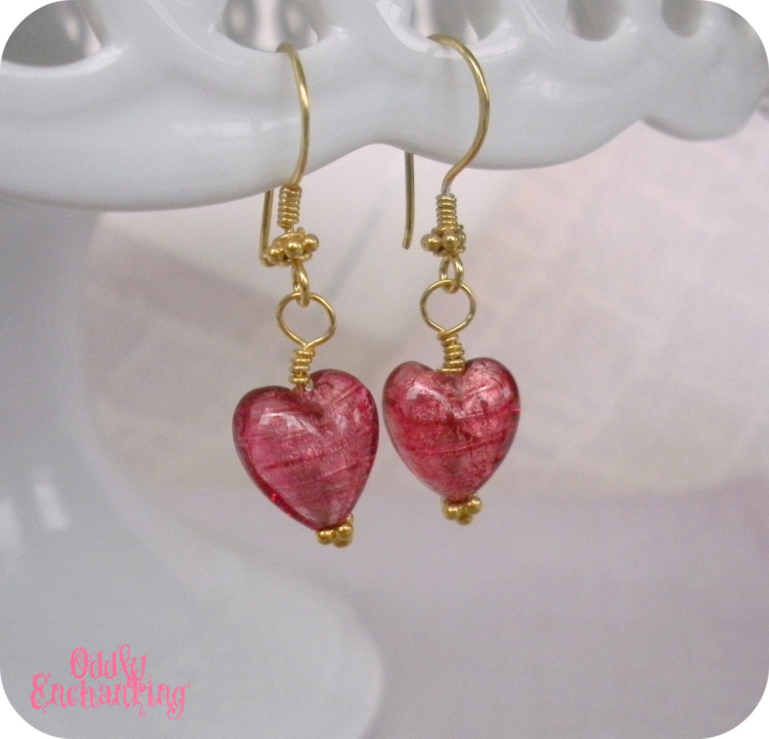 Sweetheart Murano Venetian Glass and Gold Vermeil Earrings