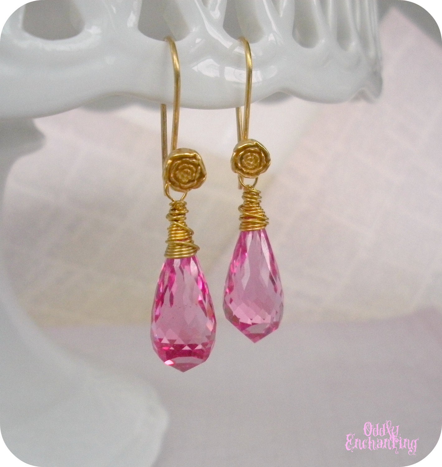 Belle Earrings- Pink Topaz, Gold