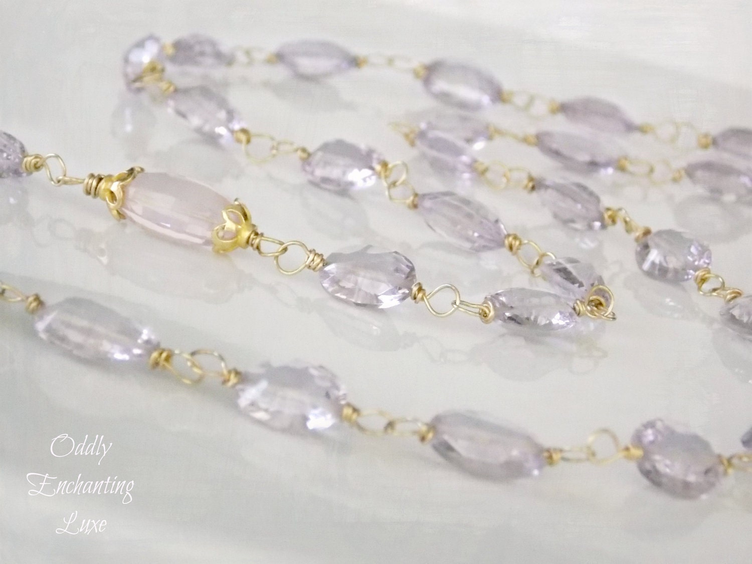 Antoinette Necklace- Rose Quartz, Rose de France Pink Amethyst, Gold