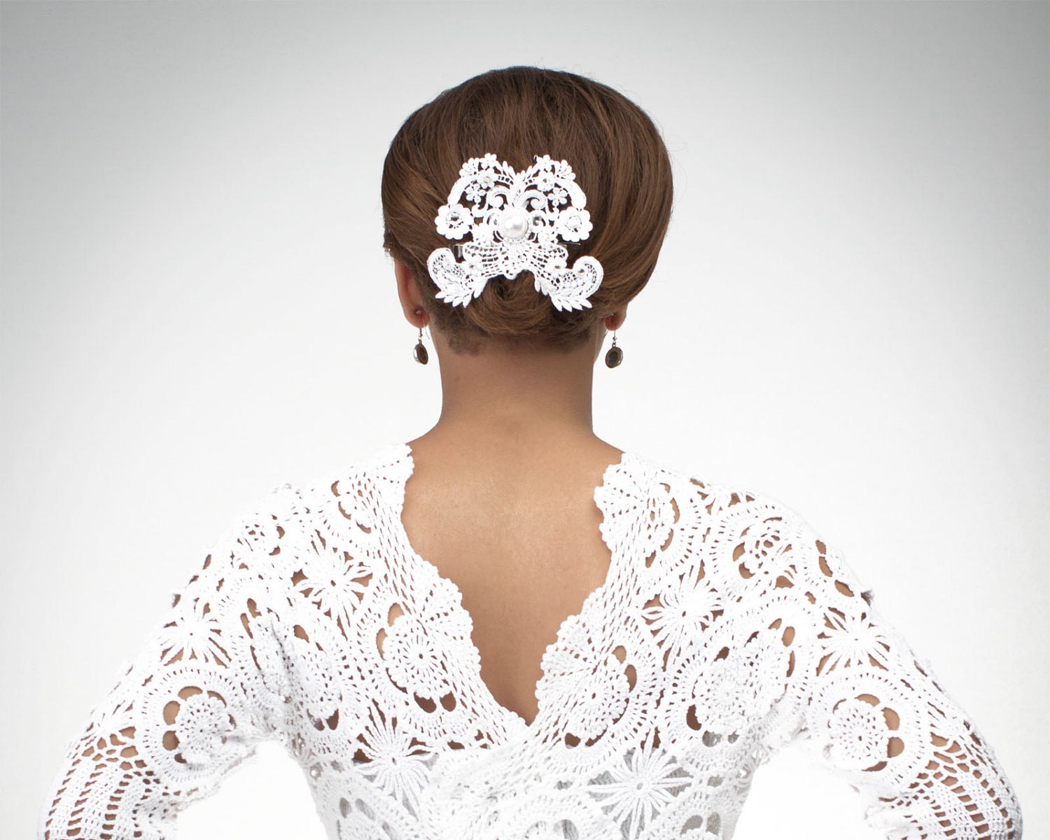 Flirtatious Butterfly white lace bridal fascinator with Swarovski rhinestone crystals