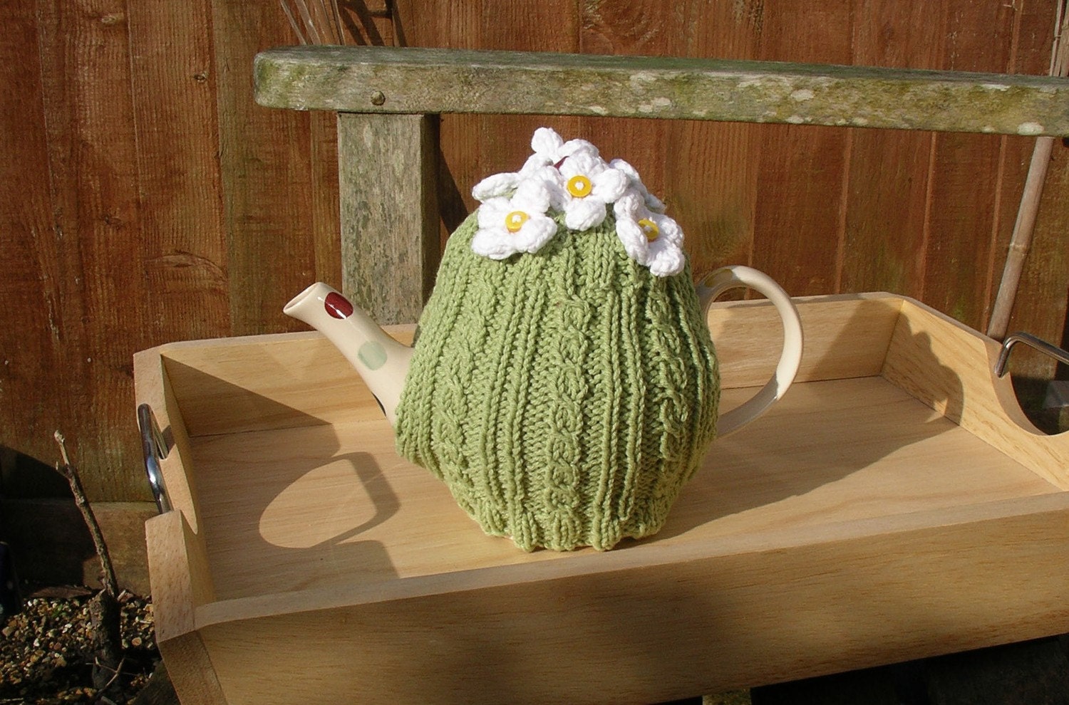 Daisy Flower Tea Cosy in Green, Pink, Terracotta & Light Blue