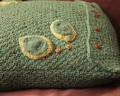 Duck Egg Blue / Teal Aran Wool Cushion Cover With Italian Olive Wood Buttons - Hand Knitted