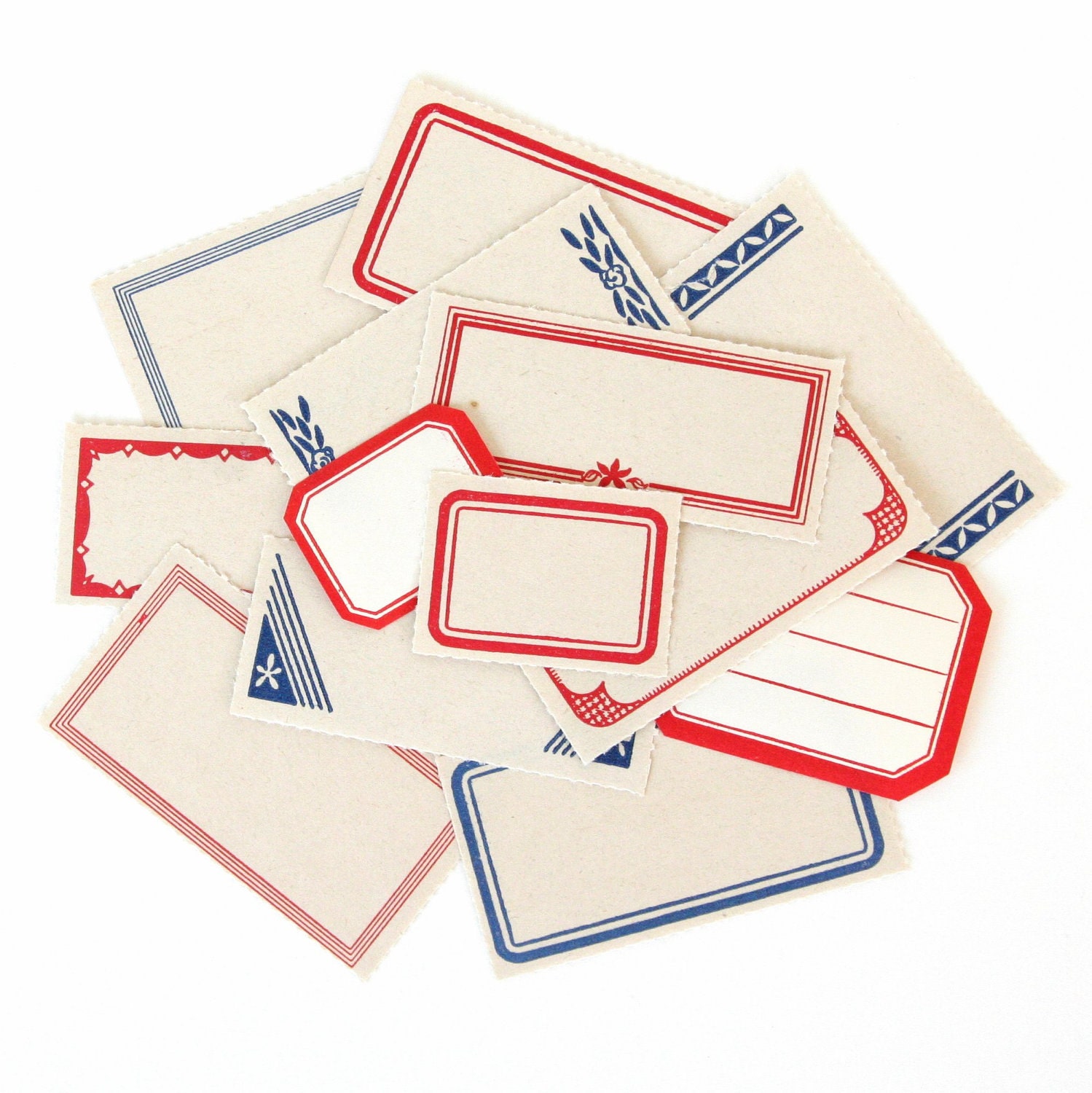 Vintage Red & Blue Gummed Labels - Set of 13