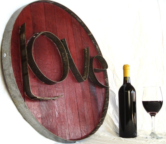 LOVE -Authentic Wine Barrel Head  Sign- From Napa Valley 100% recycled