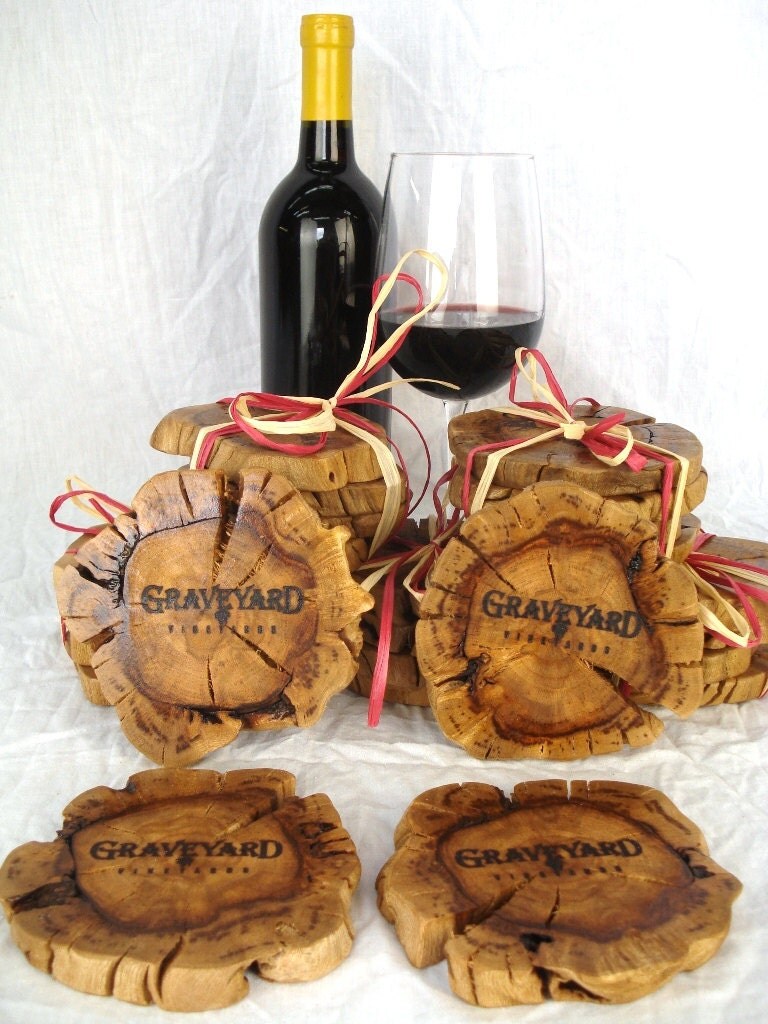 SALE - Graveyard Winery - Old Vine Grapevine Coasters - set of 4 - 100% Organic and Natural - Shipping Included