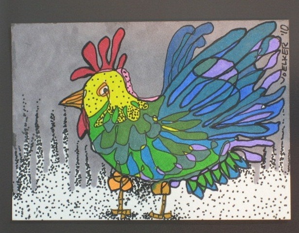 GALLO GALLINA II, aceo card, by Karla Voelker