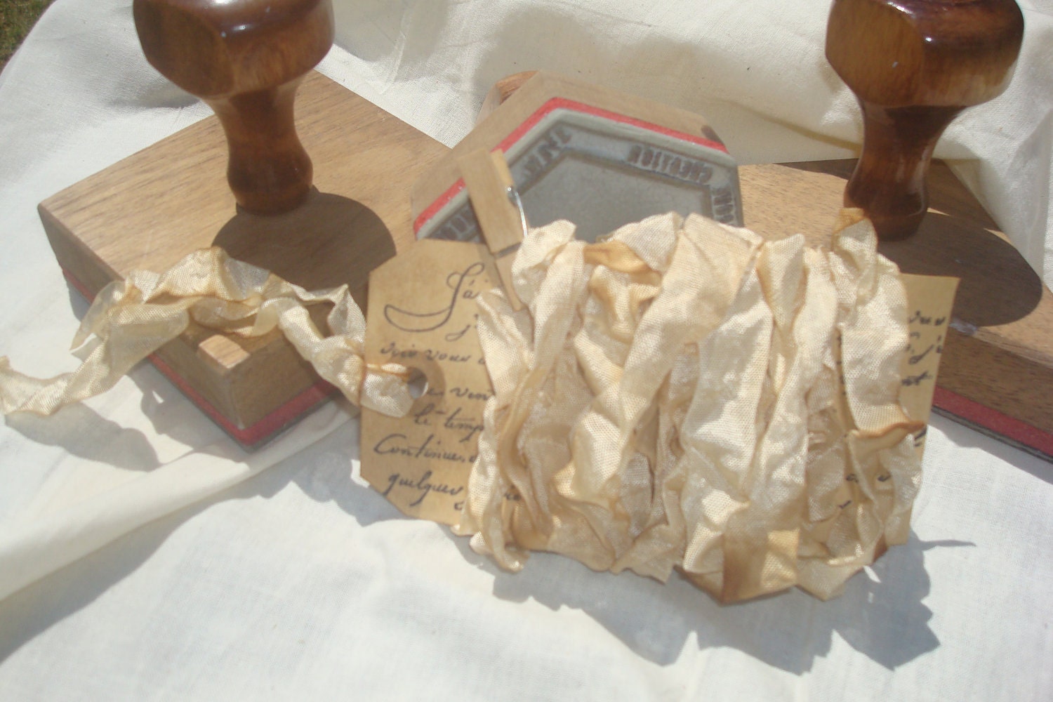Grunged Aged Seam Binding 5 Yards-French Script Tag