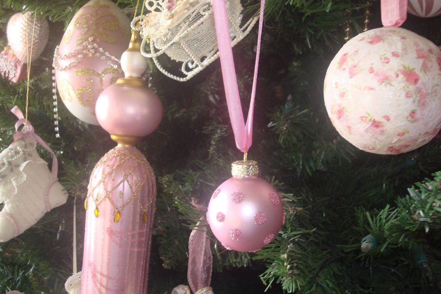 Custom order for Camille only-2 small pink bulbs and 2 red and gold bulbs
