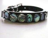 Medium Black Leather Pet Collar with Iridiscent Paua Shell