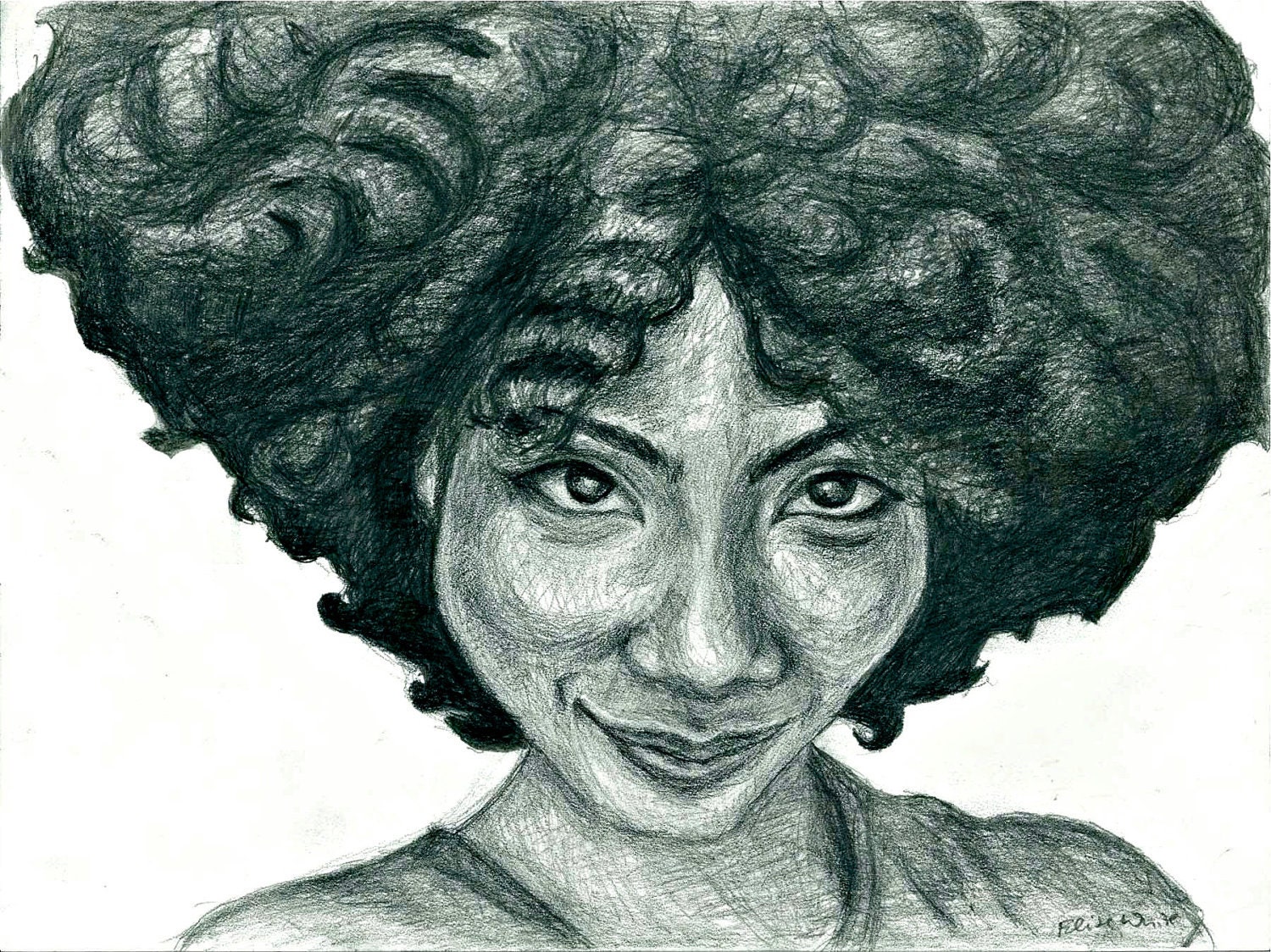 Natural Hair Portrait Art Print of Original Pencil Drawing - African American Woman - Afro