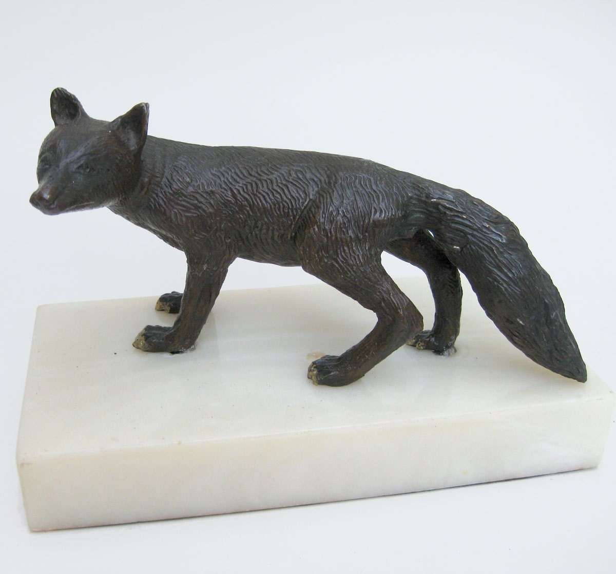 Vintage Cast Bronze Fox Figurine Art Sculpture on Base - Metal Figure Wild Forest Animal Dog Coyote Wolf Whimsical Charming Antique Vienna