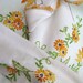 Sunny Yellow Vintage Embroidered Tea Tablecloth - Sunflower and Daisy Needlework Flowers for Golden Summer Tea