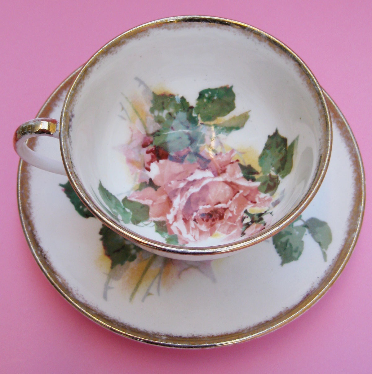 Big Coral Rose - Vintage Jason China Teacup & Saucer - Salmon Melon Pink Summer Flower - Romantic Floral Tea Cup