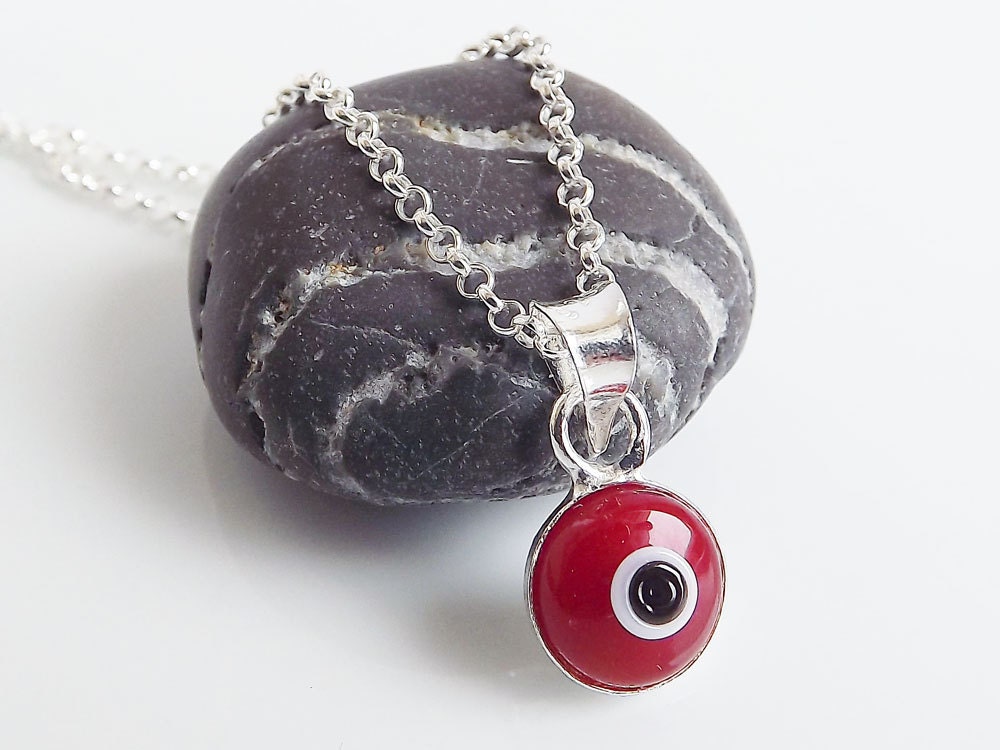 Red Evil Eye Necklace - Sterling Silver 925 - Genuine - 18 inch chain - Fall Fashion