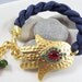Hamsa - Hand of Fatima Navy Silk Bracelet - Gold