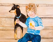Custom Portrait of You and Your Loved Pet - Original Watercolor Painting 10x8inches