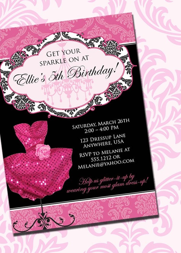 DIY Printable Pink Sparkle Dress Up Birthday Party Invitation