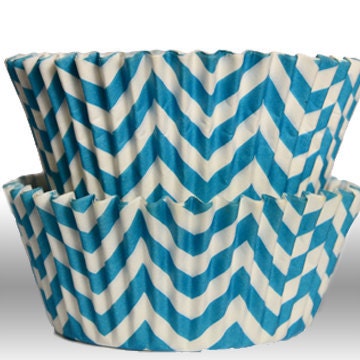 Aqua Blue GREASEPROOF Chevron Zigzag Baking Cups Cupcake Liners - Quantity 50 Il_570xn